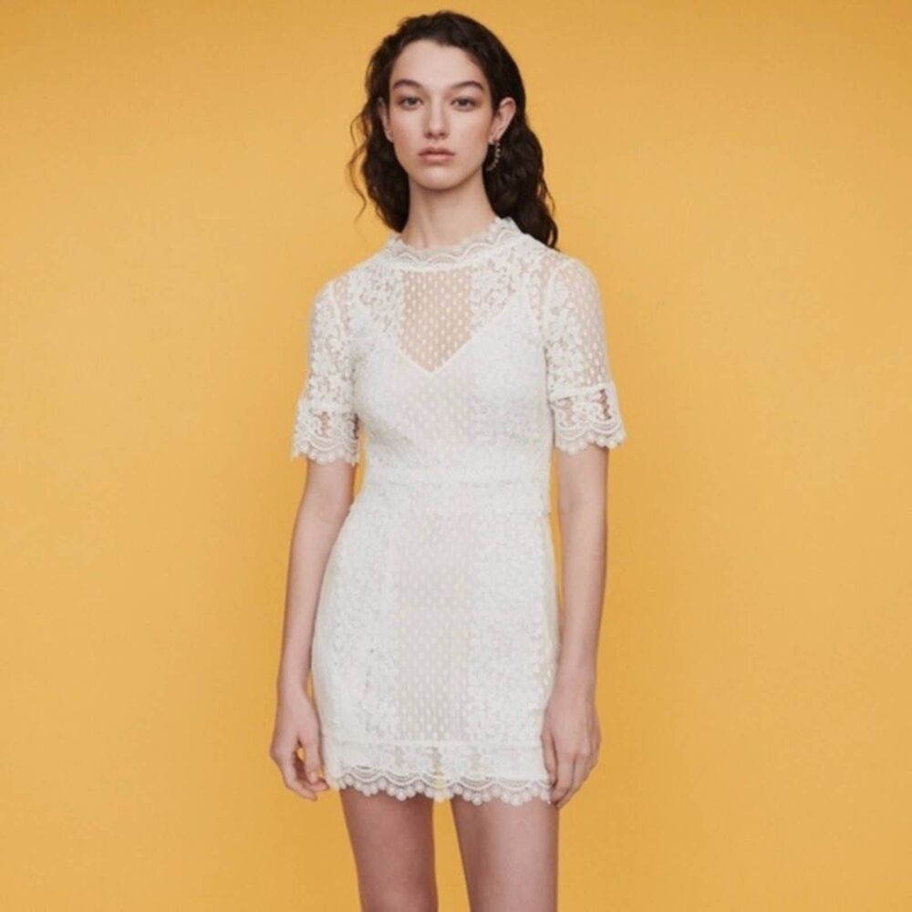 NEW Maje Revanta Ivory Lace Mini Dress 2 - Picture 1 of 12